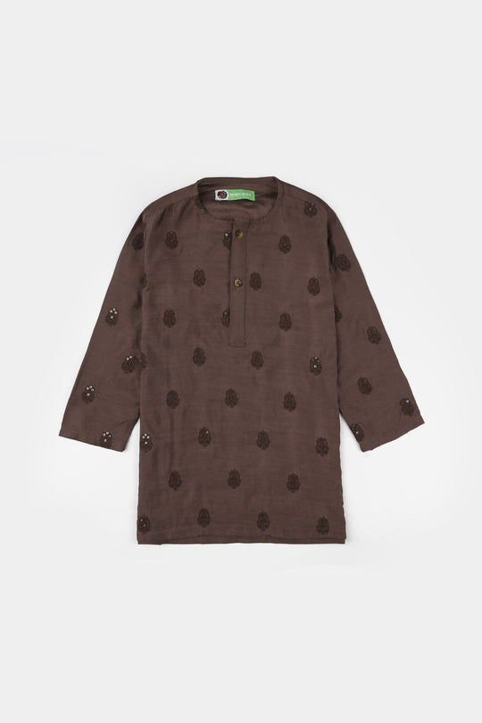 Infant Boys Cotton Poplin Kurta Pajama (Sitara)-BROWN