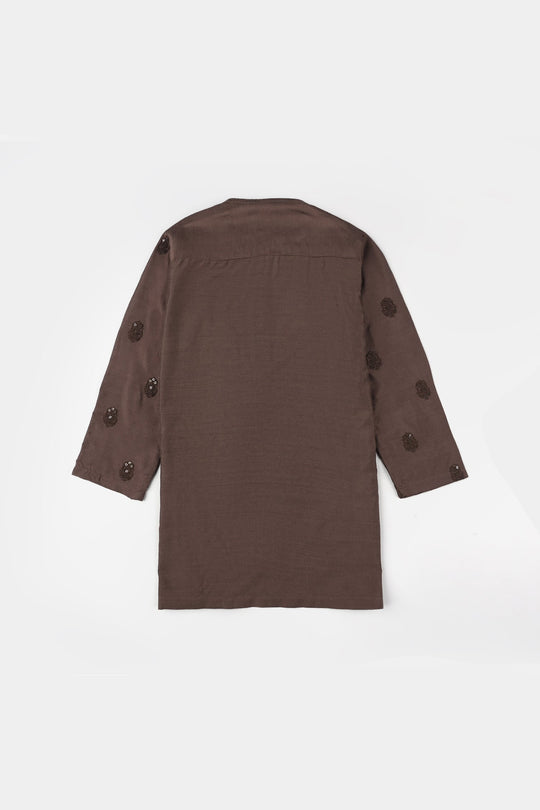 Infant Boys Cotton Poplin Kurta Pajama (Sitara)-BROWN