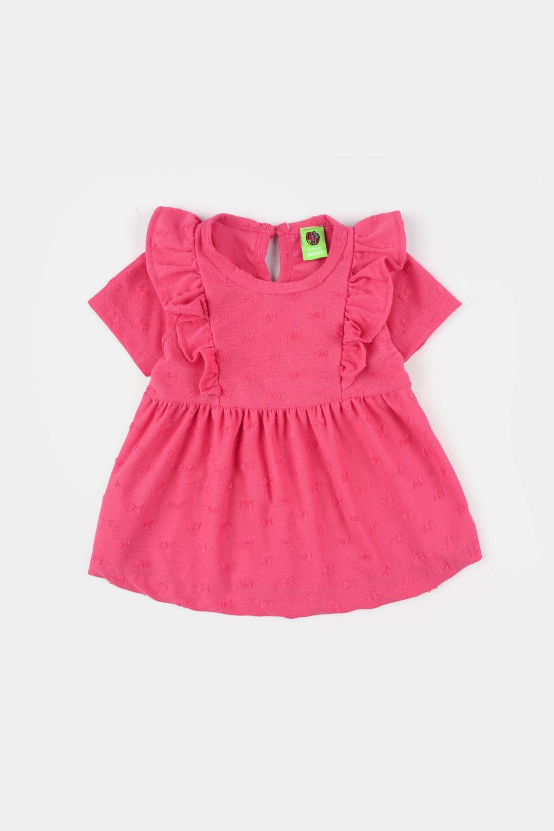 Infant Girls Jacquard Frill Frock (Bow) - Pink