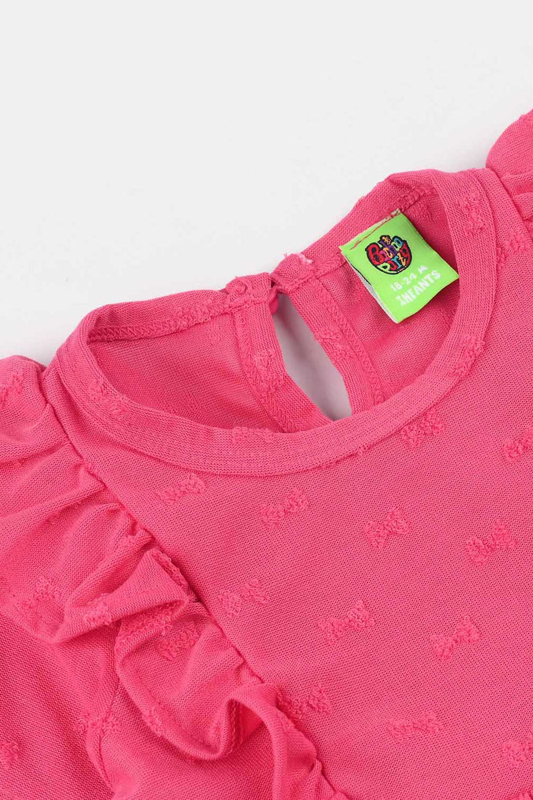Infant Girls Jacquard Frill Frock (Bow) - Pink