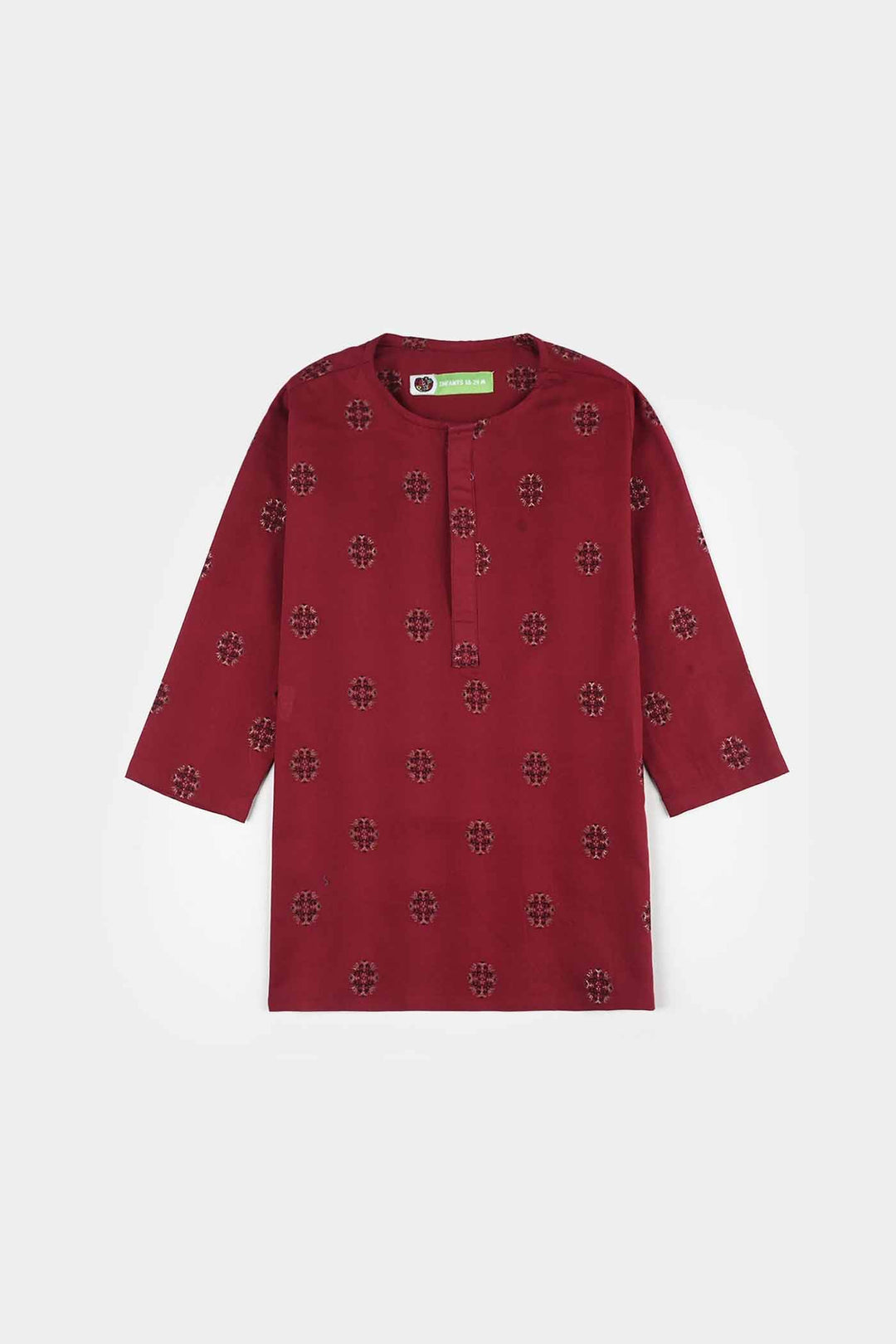 Infant Boys Cotton Jacquard Printed Kurta - Red