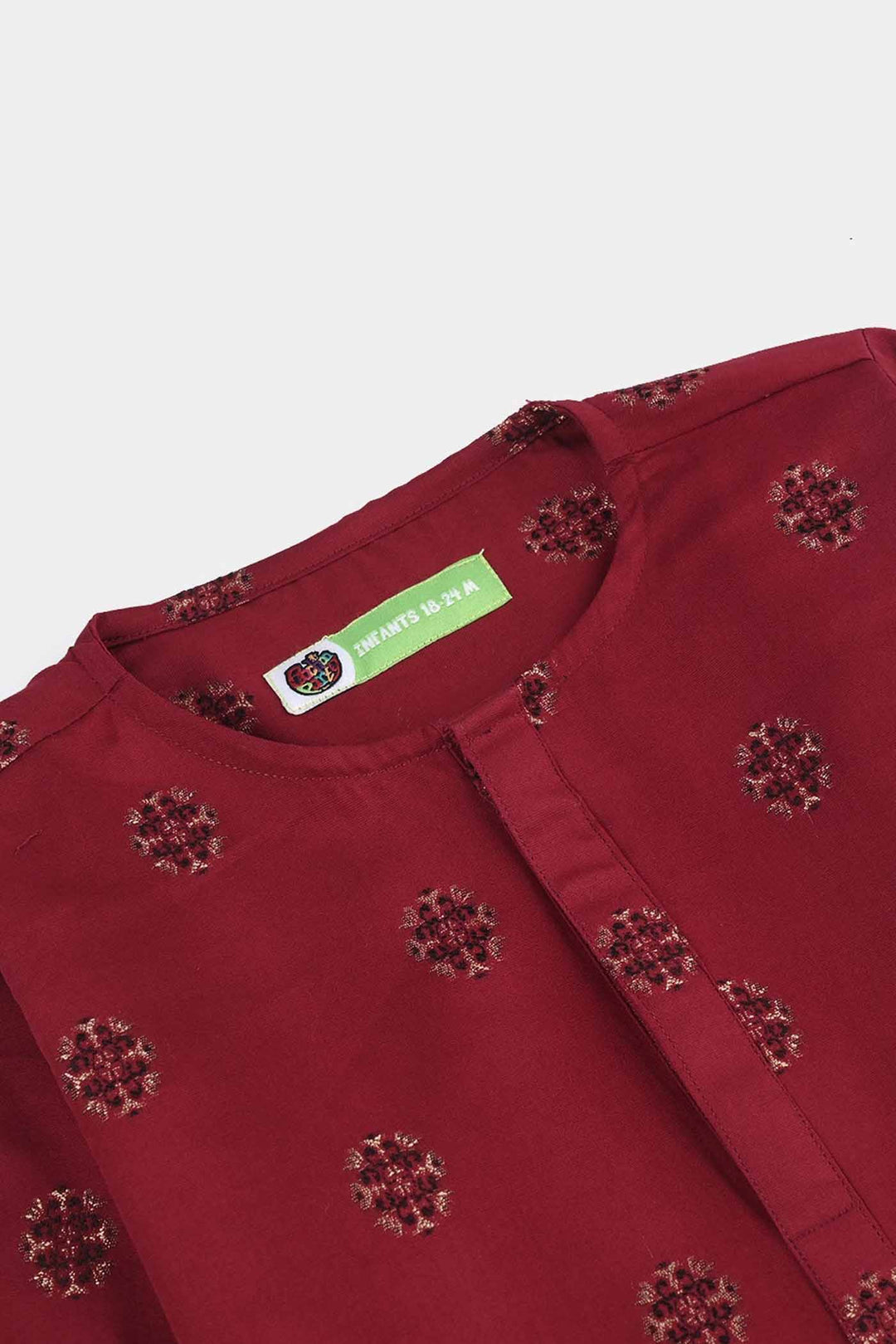 Infant Boys Cotton Jacquard Printed Kurta - Red