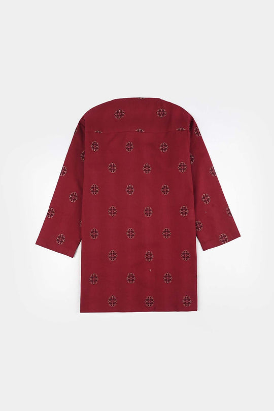 Infant Boys Cotton Jacquard Printed Kurta - Red