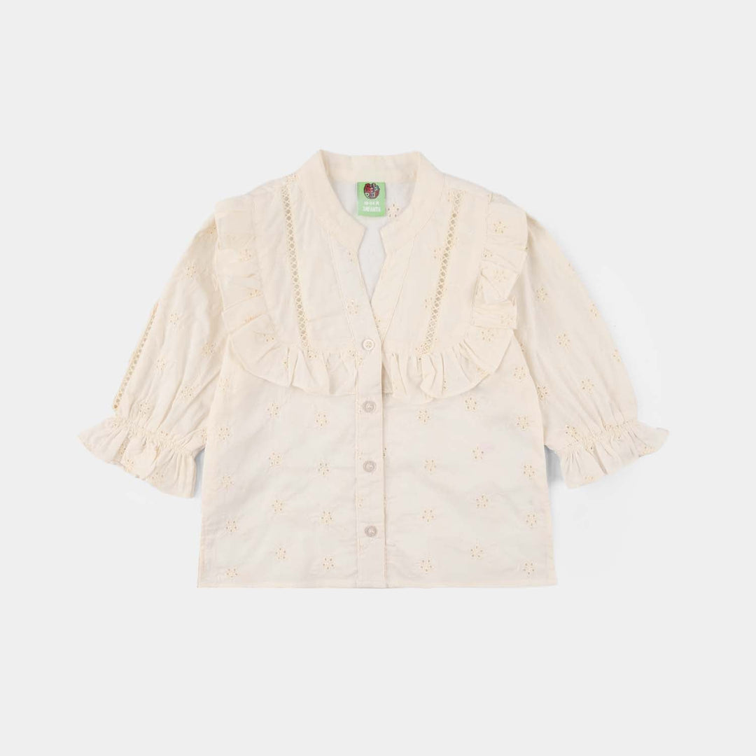 Infant Girls Cotton Embroidered Top (Galaxy) - Off White
