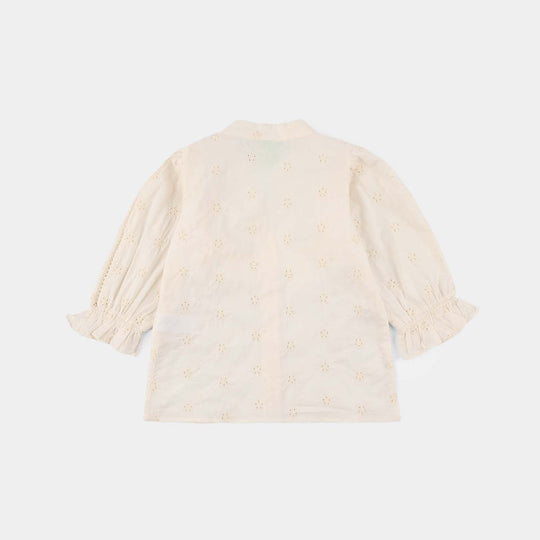 Infant Girls Cotton Embroidered Top (Galaxy) - Off White