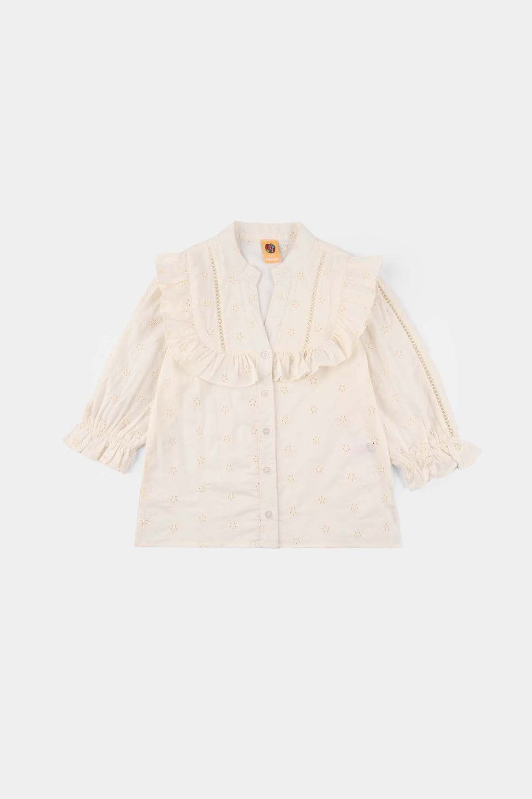 Girls Cotton Embroidered Top (Galaxy) - Off White