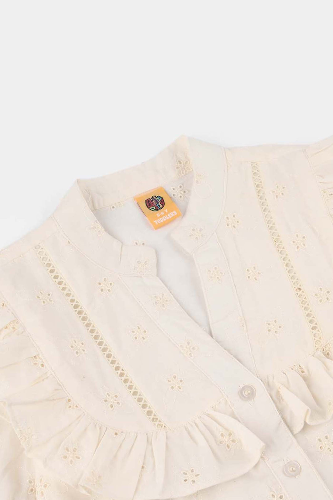 Girls Cotton Embroidered Top (Galaxy) - Off White