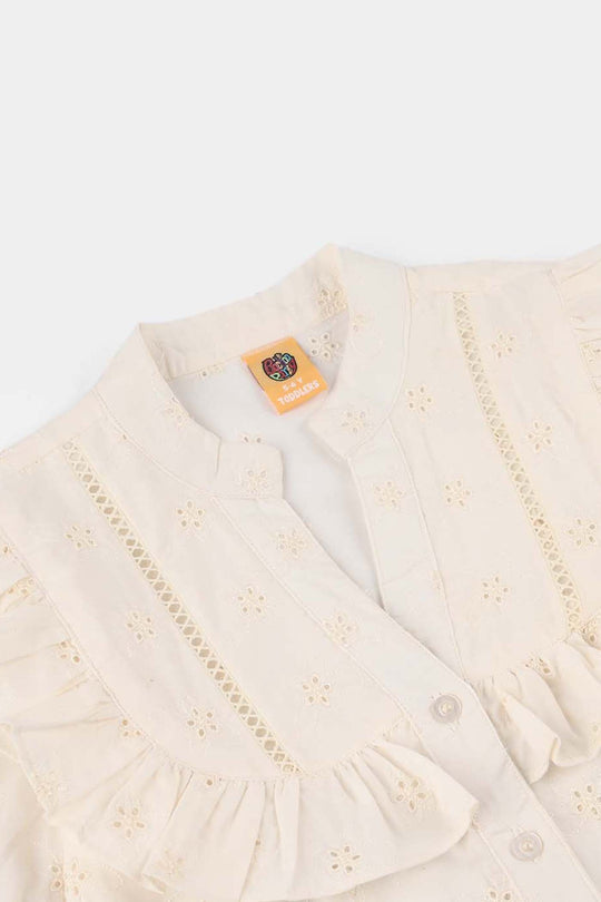 Girls Cotton Embroidered Top (Galaxy) - Off White
