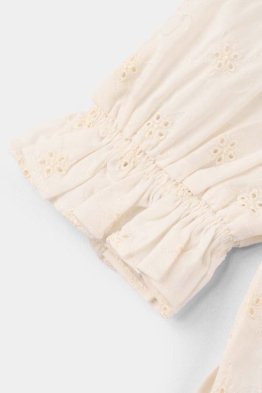 Girls Cotton Embroidered Top (Galaxy) - Off White