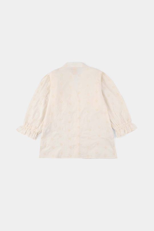 Girls Cotton Embroidered Top (Galaxy) - Off White