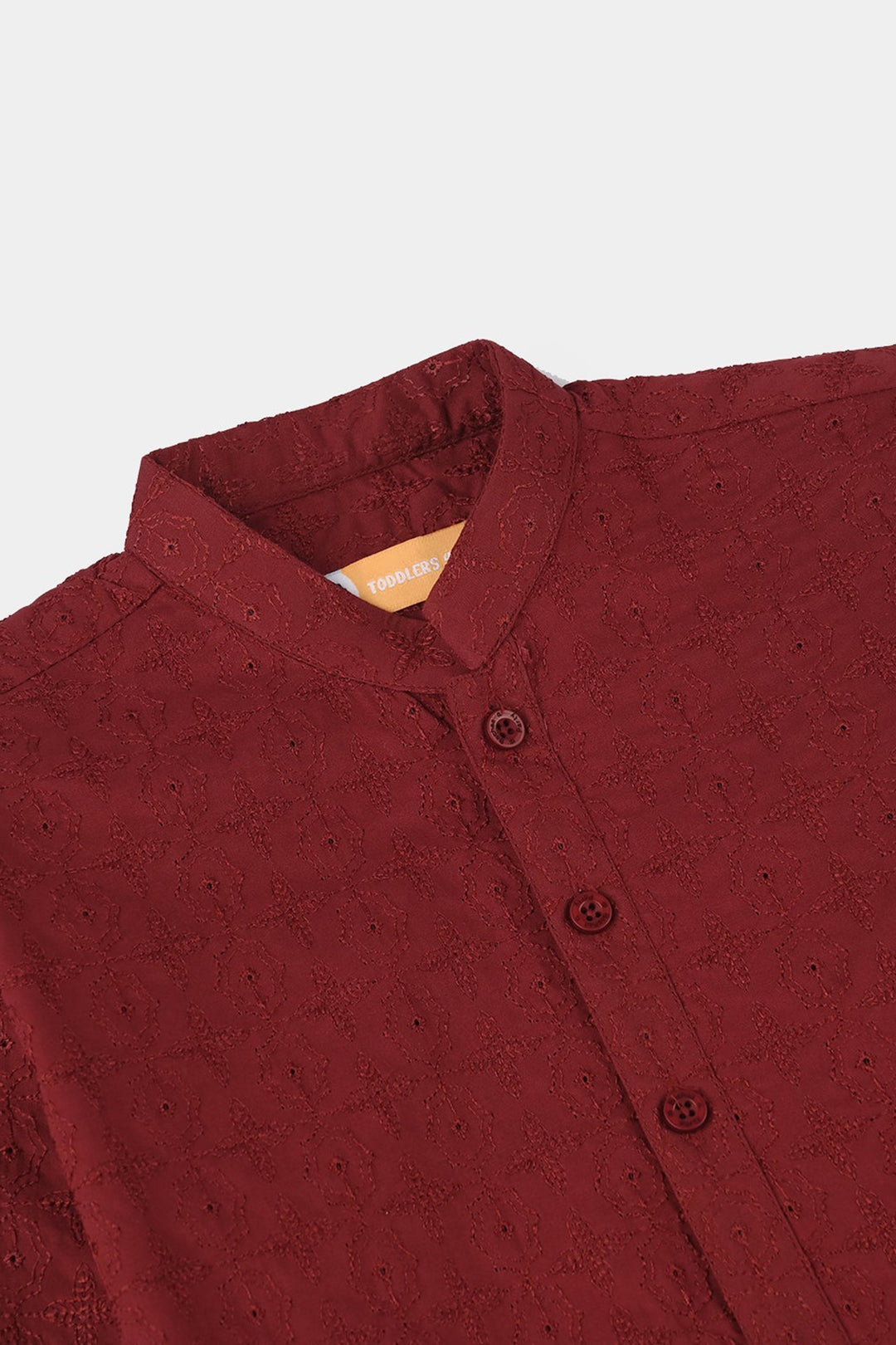 Boys Cotton Poplin EMB Kurta (Winery Chicken Kari)-MAROON