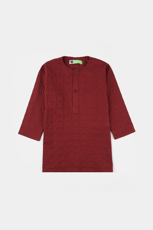 Infant Boys Cotton Poplin EMB Kurta (Winery Chicken Kari)-MAROON