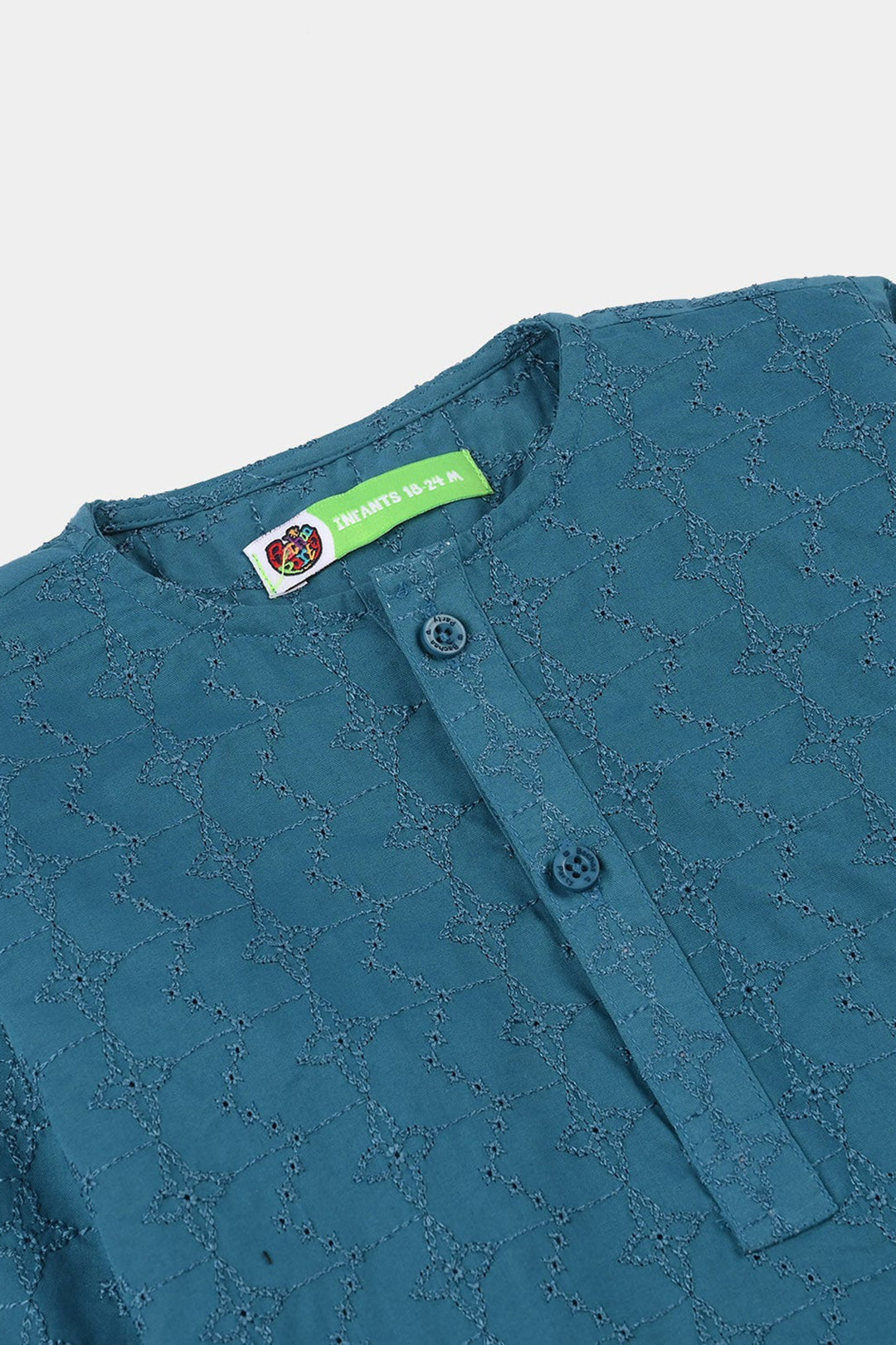 Infant Boys Cotton Chicken Kari Poplin Kurta - Teal Blue