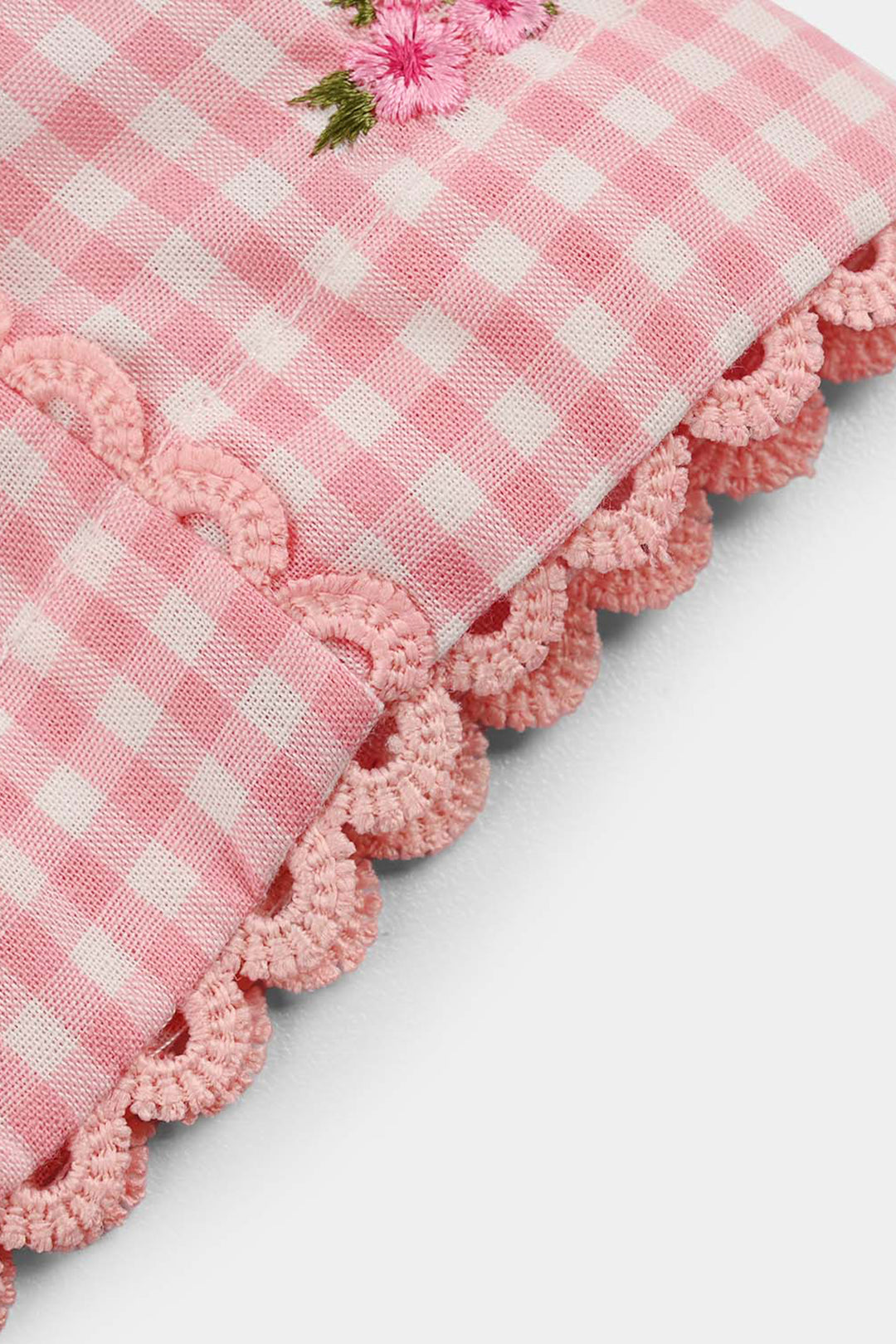 Infant Girls Cotton Embroidered Top Pink Checks - Pink