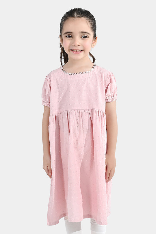 Girls Brochia Casual Frock (Star) - Pink