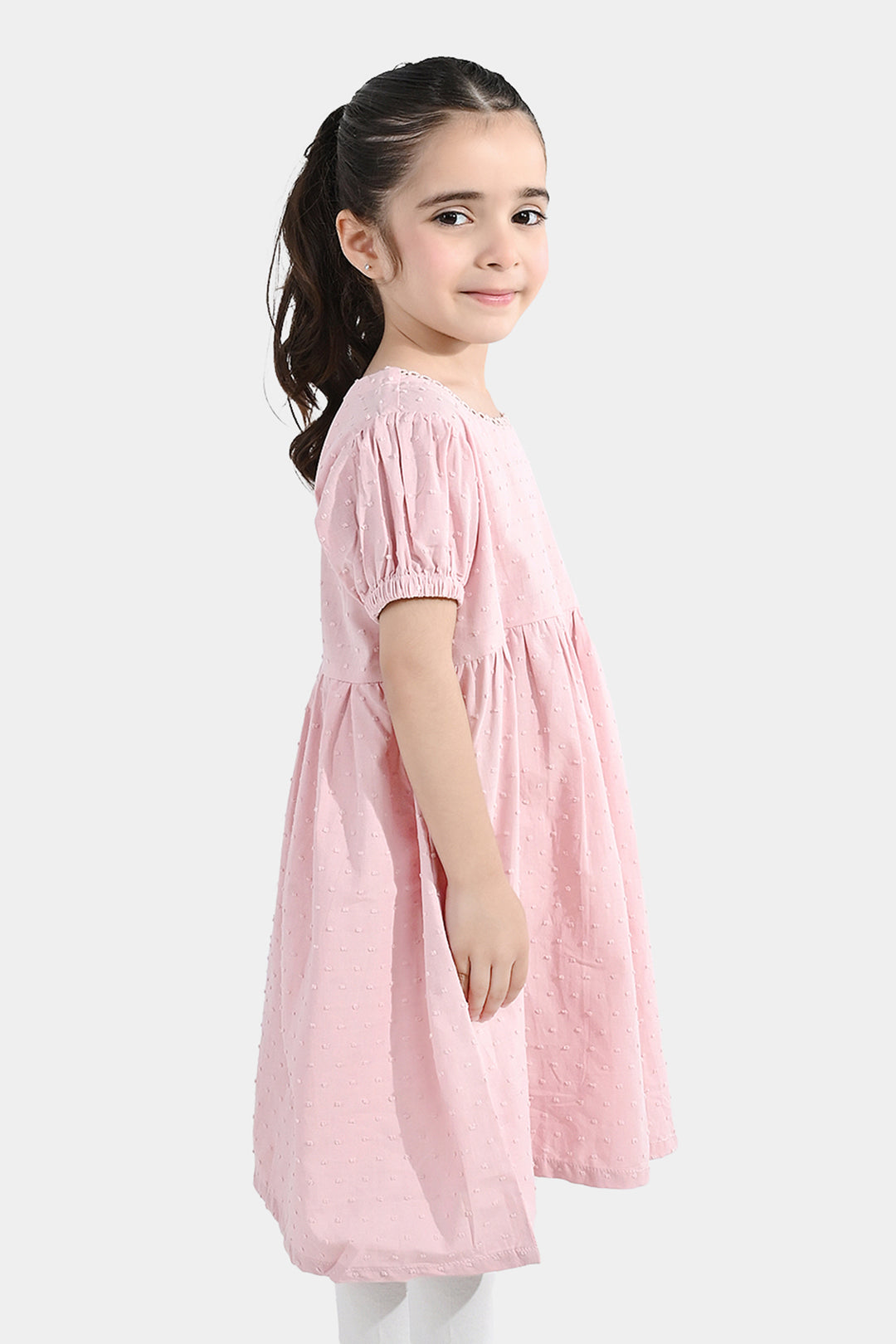 Girls Brochia Casual Frock (Star) - Pink