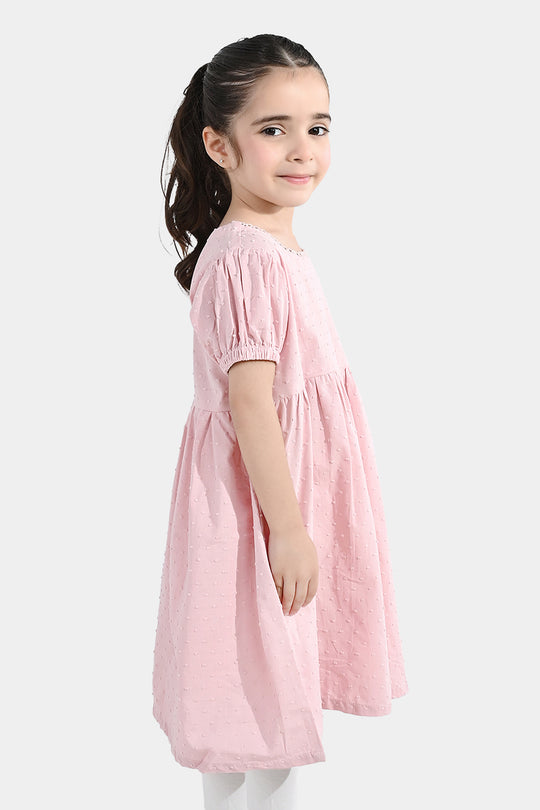 Girls Brochia Casual Frock (Star) - Pink