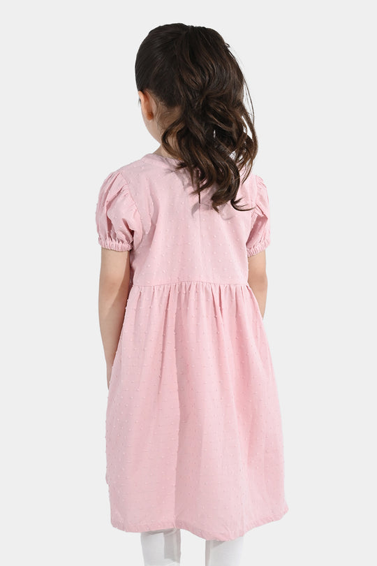 Girls Brochia Casual Frock (Star) - Pink