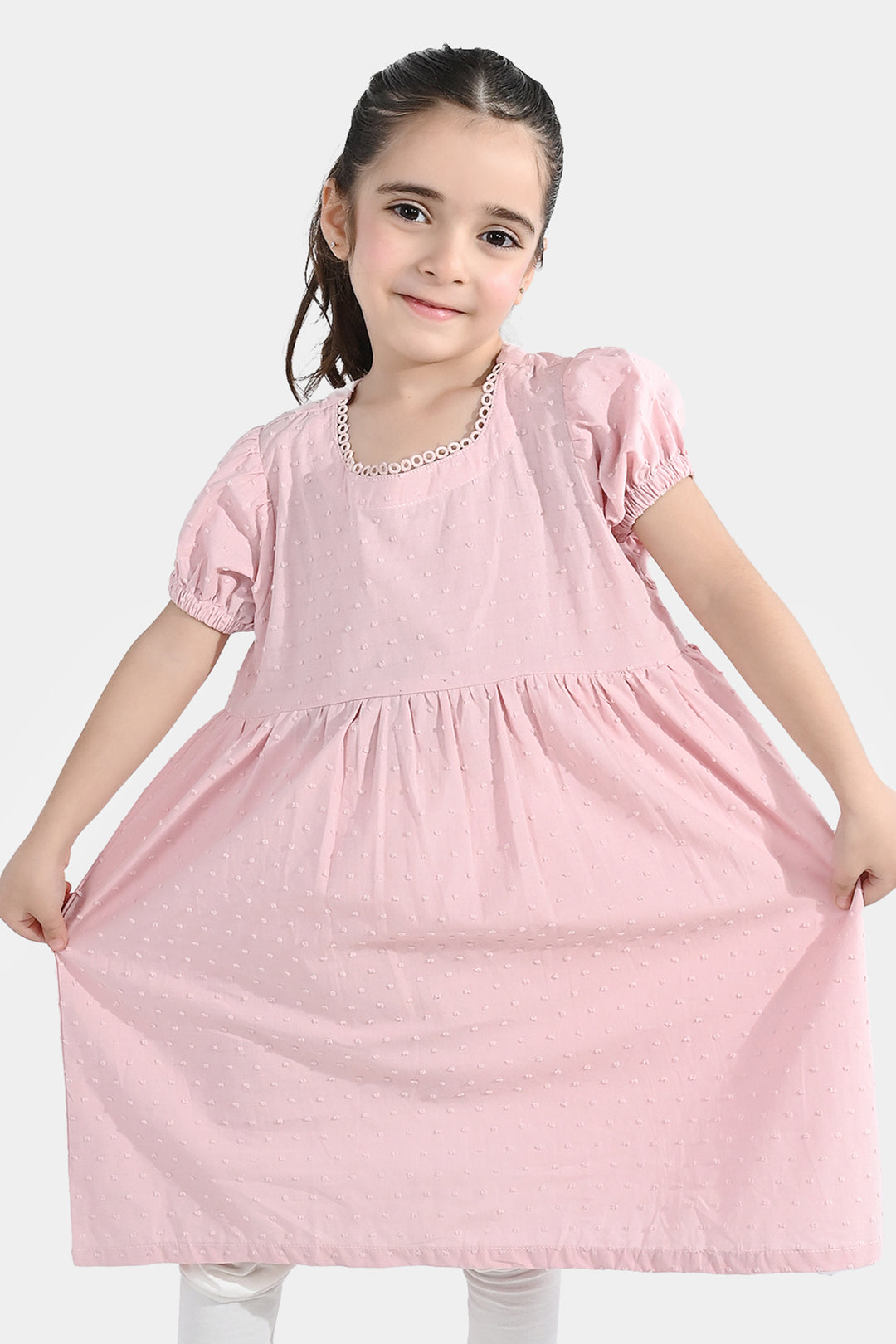 Girls Brochia Casual Frock (Star) - Pink