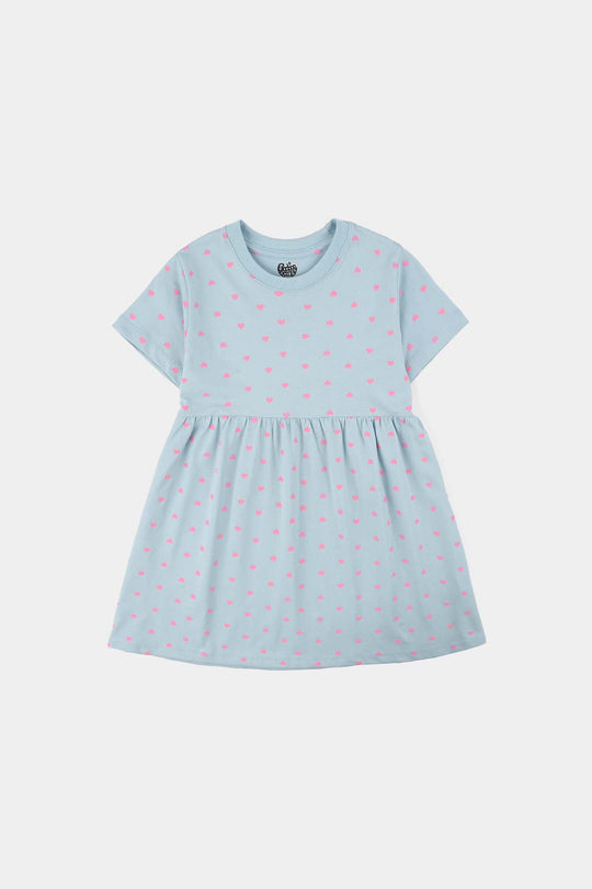 Girls Jersey/Terry Knitted Frock (Hearts) - Grey
