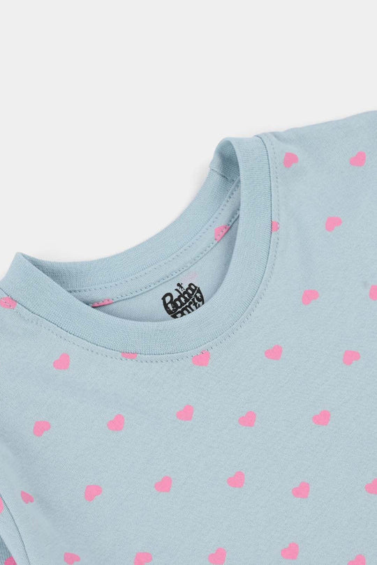 Girls Jersey/Terry Knitted Frock (Hearts) - Grey