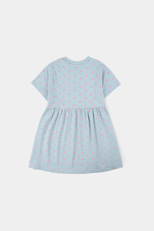Girls Jersey/Terry Knitted Frock (Hearts) - Grey