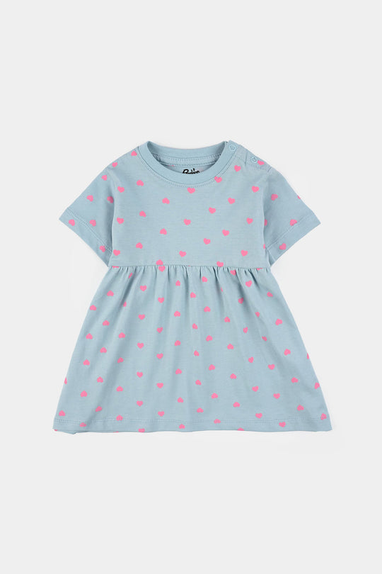 Infant Girls Jersey/Terry Knitted Frock (Hearts) - Grey