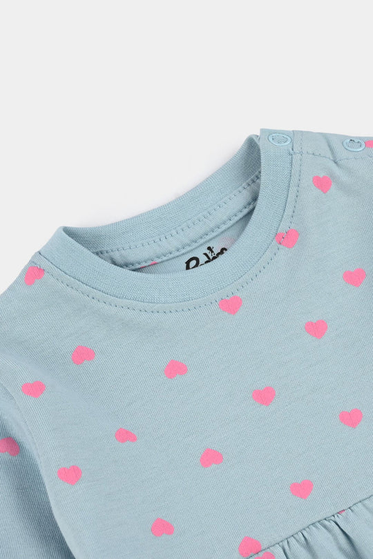 Infant Girls Jersey/Terry Knitted Frock (Hearts) - Grey