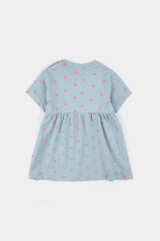 Infant Girls Jersey/Terry Knitted Frock (Hearts) - Grey