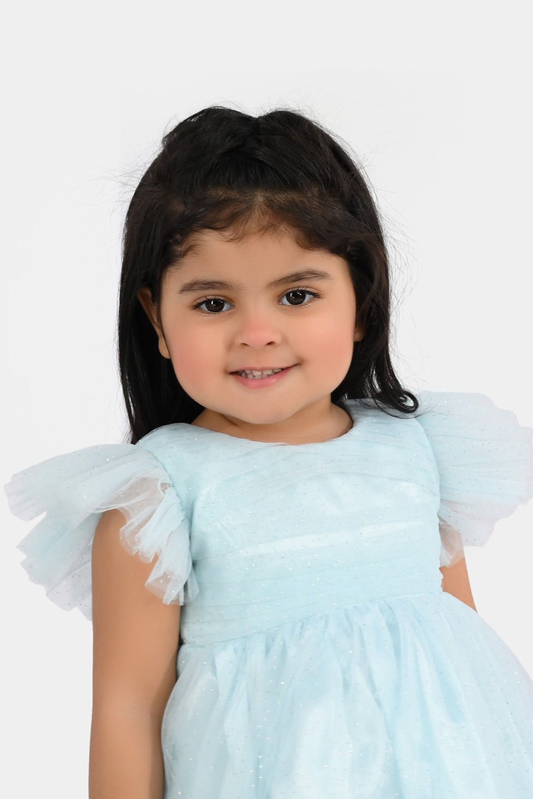 Infant Girls Net Fancy Frock (Glittering) - Light Blue