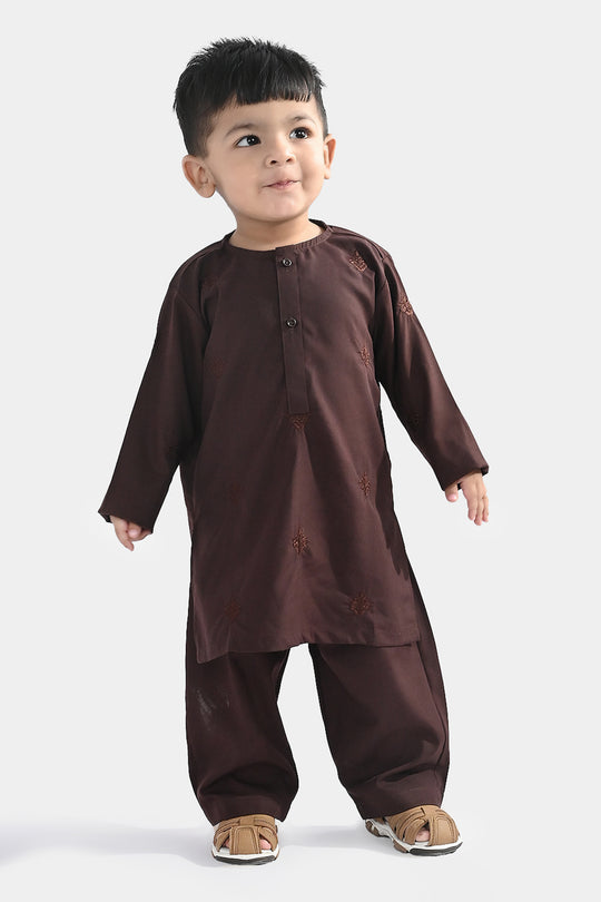 Infant Boys Poly Viscose Kurta Pajama (Choco) - Brown