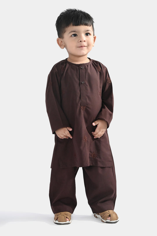 Infant Boys Poly Viscose Kurta Pajama (Choco) - Brown