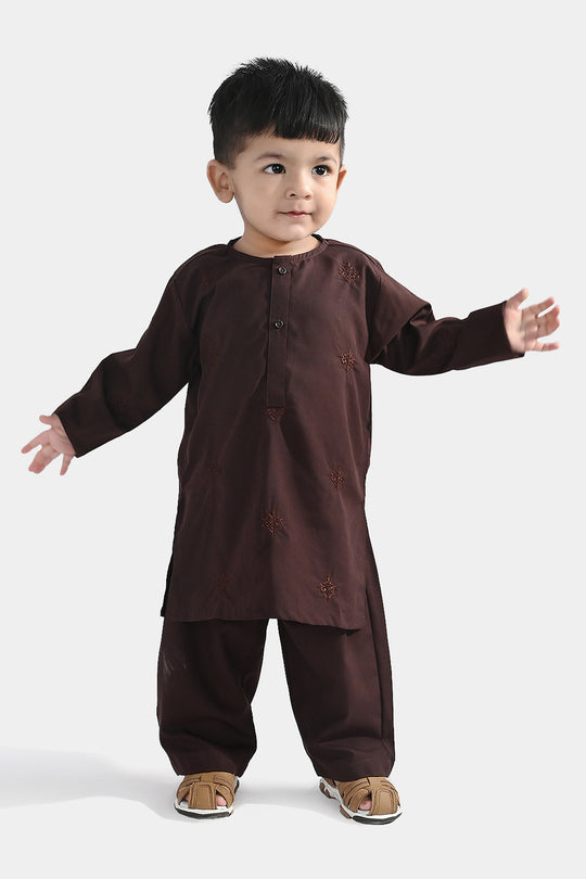 Infant Boys Poly Viscose Kurta Pajama (Choco) - Brown
