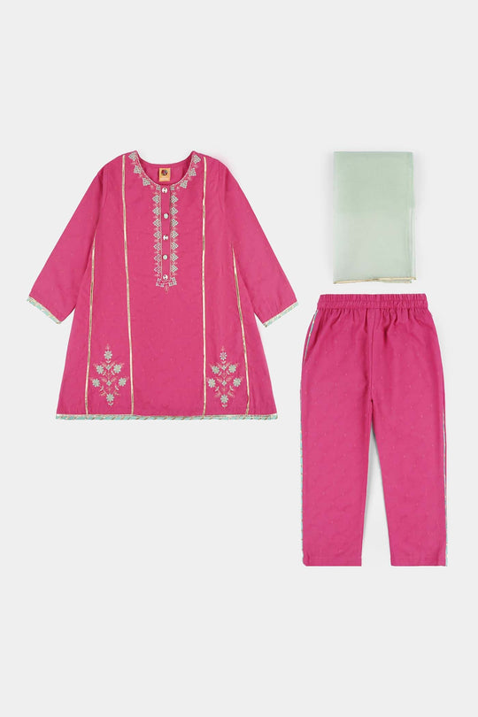 Teens Girls Jacquard 3Pcs Dil Naz - Shocking Pink