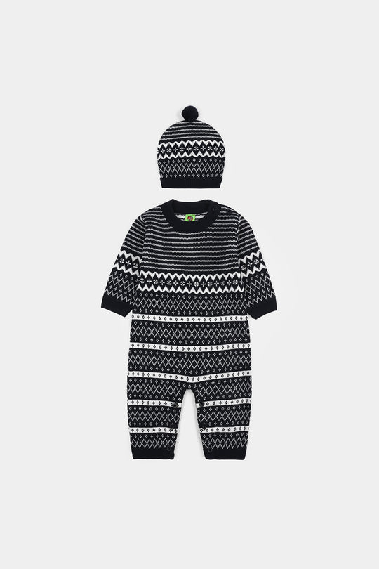 Infant Boys Acrylic Romper-Tribal - NAVY