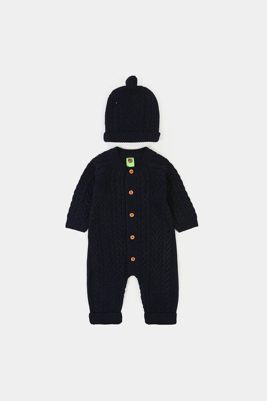 Infant Boys Acrylic Romper-Cabling - NAVY