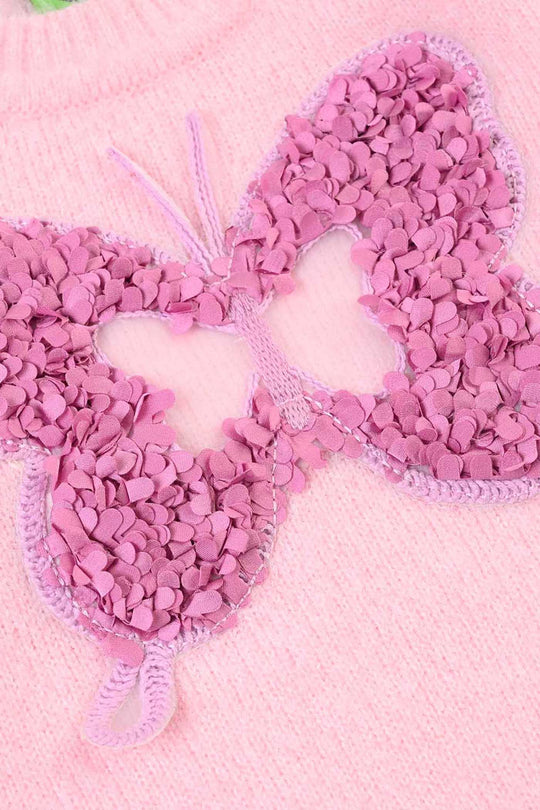 Infant Girls Acrylic Sweater - Petal Butterfly - Pink