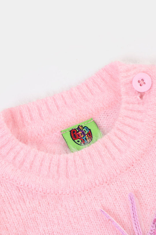 Infant Girls Acrylic Sweater - Petal Butterfly - Pink