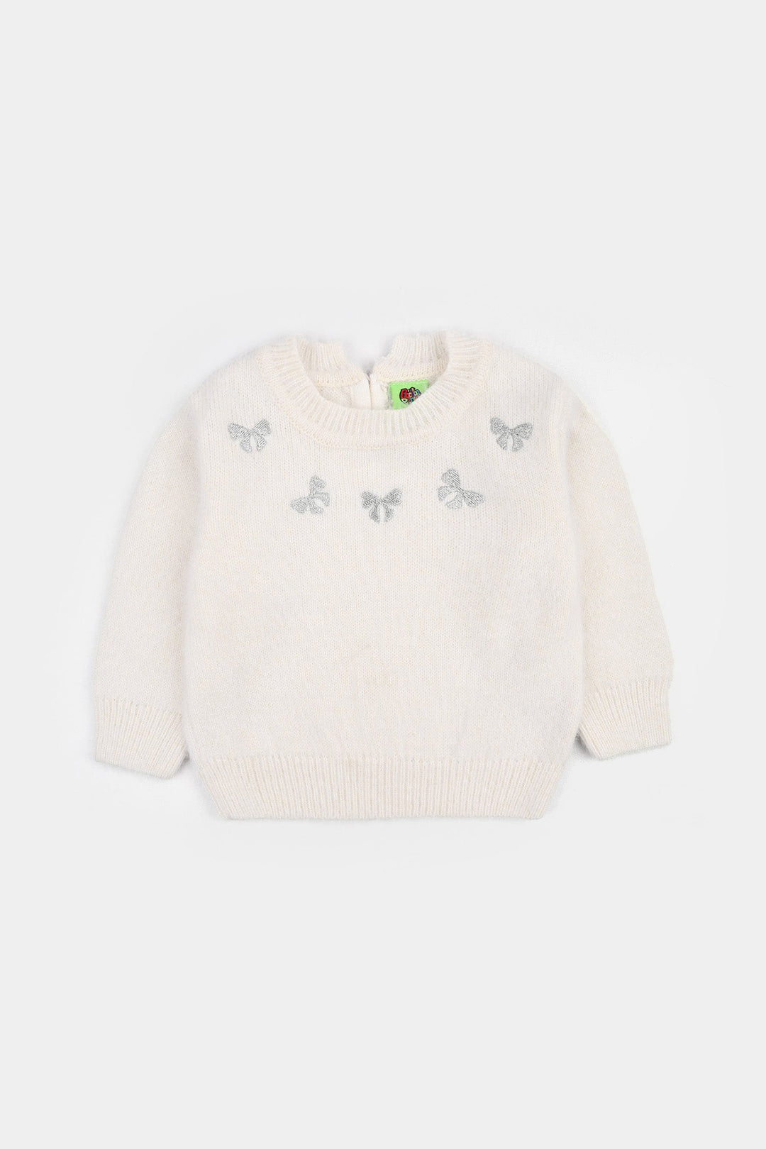 Infant Girls Acrylic Sweater-Lurex Bow - Off White