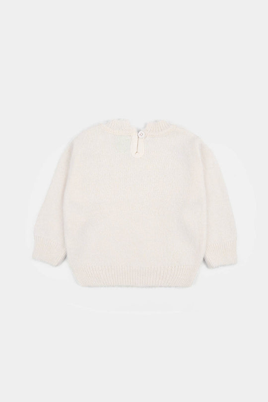 Infant Girls Acrylic Sweater-Lurex Bow - Off White