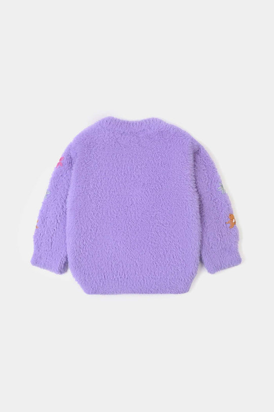 Infant Girls Acrylic Sweater-Flower Fusion - Lilac