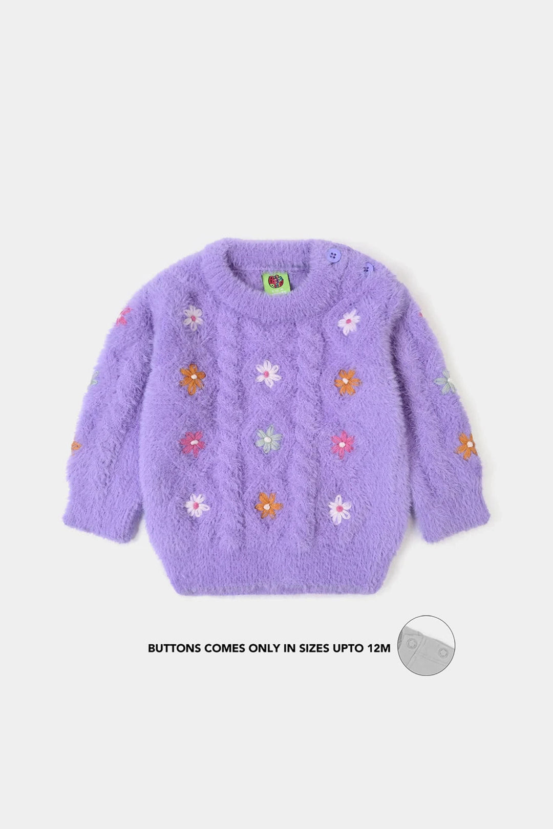 Infant Girls Acrylic Sweater-Flower Fusion - Lilac