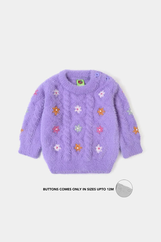 Infant Girls Acrylic Sweater-Flower Fusion - Lilac