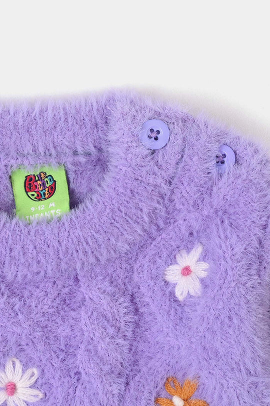 Infant Girls Acrylic Sweater-Flower Fusion - Lilac