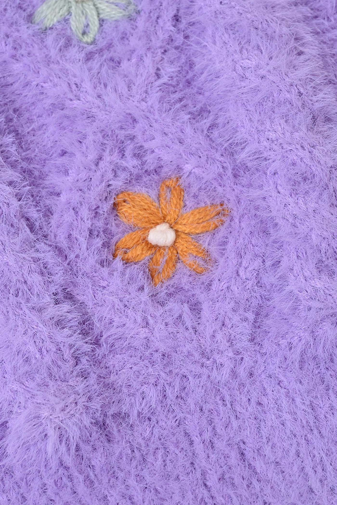 Infant Girls Acrylic Sweater-Flower Fusion - Lilac