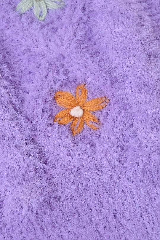 Infant Girls Acrylic Sweater-Flower Fusion - Lilac