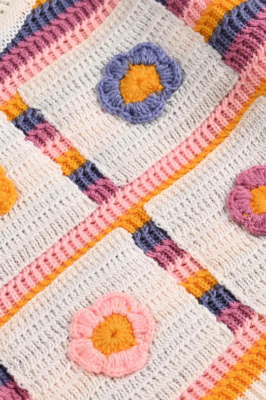 Infant Girls Sweater-Stripe & Flower - Multi