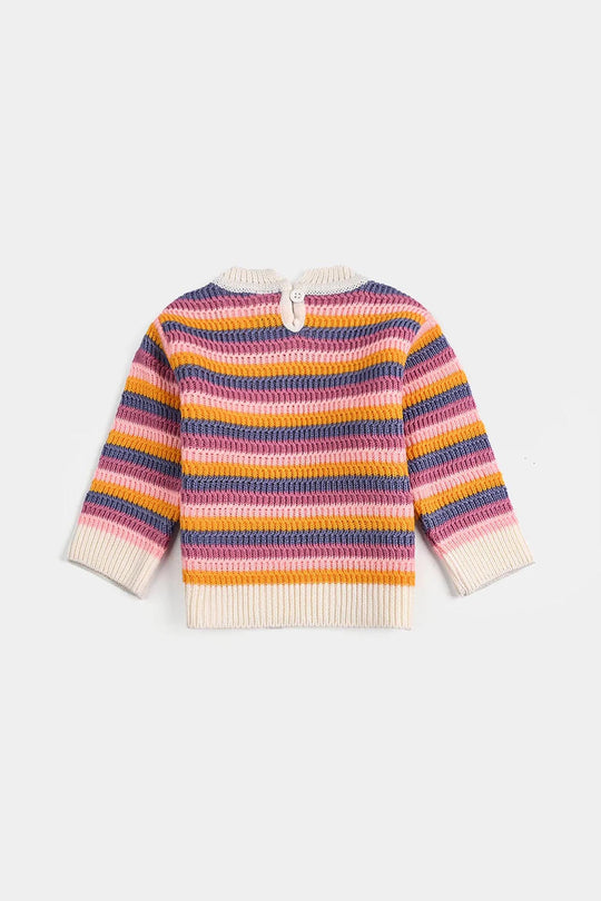 Infant Girls Sweater-Stripe & Flower - Multi