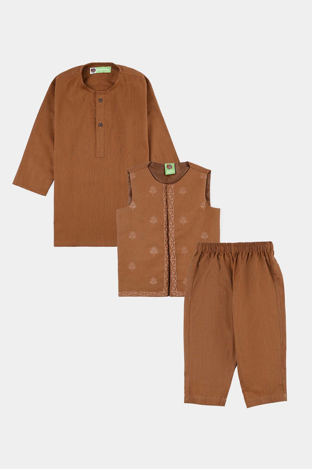Infant Boys Cotton Slub 3-Piece Suit - Brown
