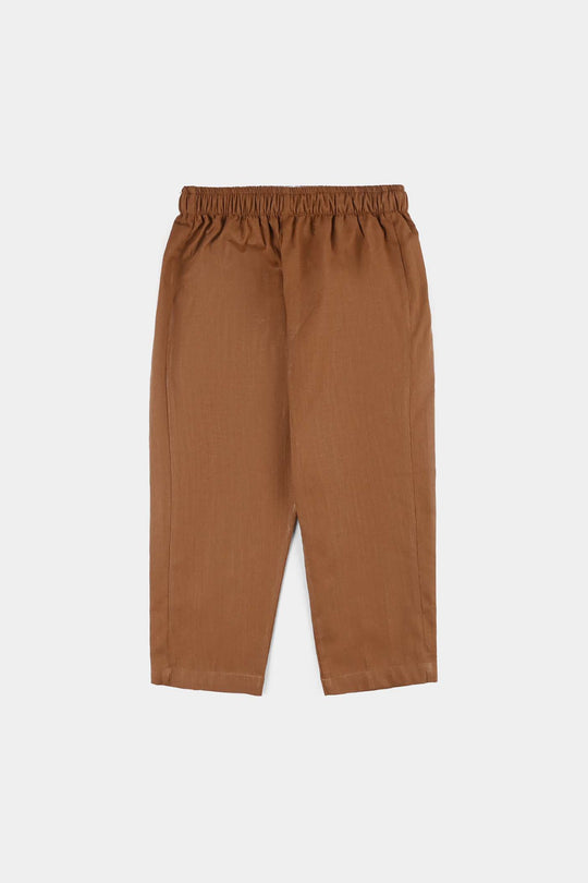 Boys Cotton Slub 3-Piece Suit - Brown